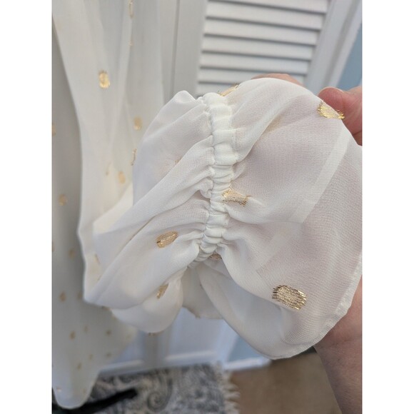 Talbots Blouse/Cami Women's XL Flounce Sleeve Ivory Gold Metallic Clip Dot New - Picture 5 of 12